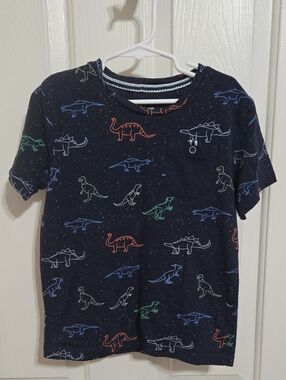 Craft + Flow dark blue dinosaur short sleeve shirt
